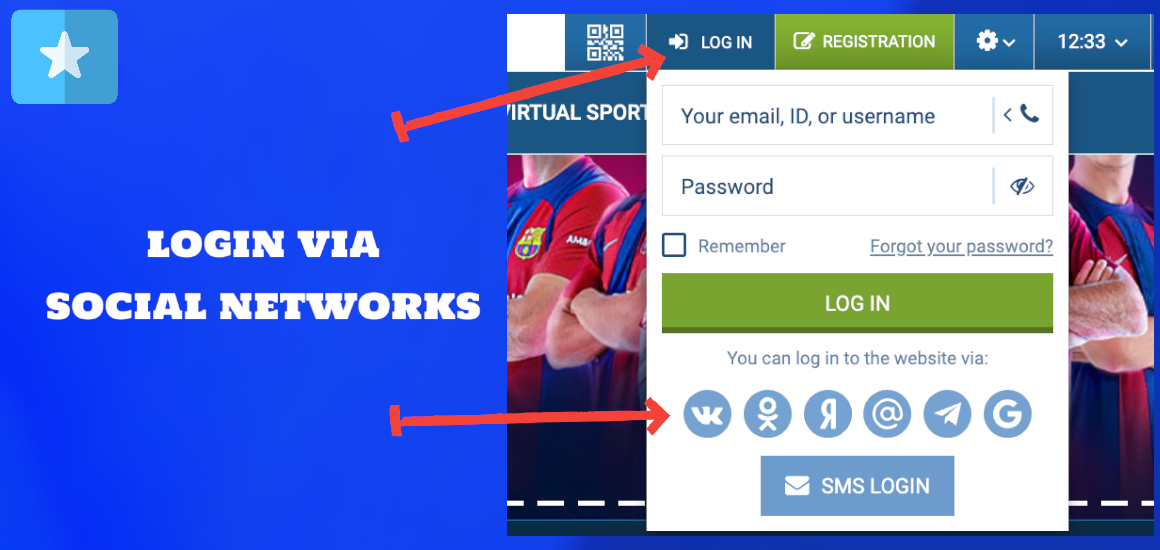 Login 1xbet via social networks